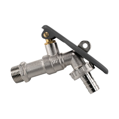 15mm Brass Wall Flange Kit with Lever Tap Hose Barb and Lever Lock