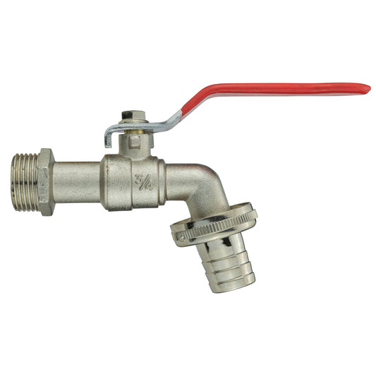 Garden Lever Tap - 3/4 BSPM Inlet - 3/4 Barb Hose - Zinc Nickle Plated