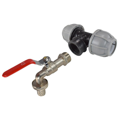 MDPE Tee 32mm and Lever Tap with Barb Outlet