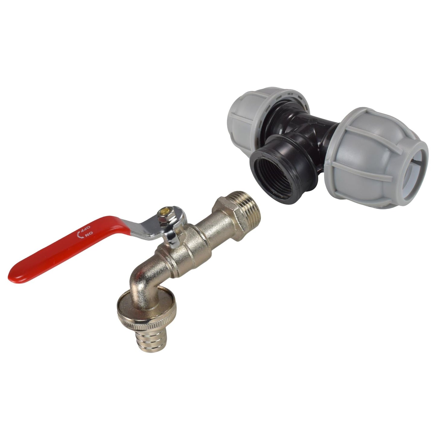 MDPE Tee 25mm and Lever Tap with Barb Outlet