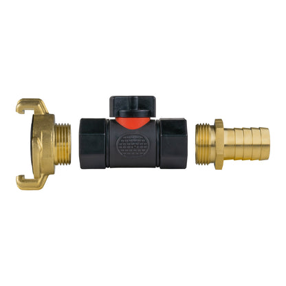 Geka Type Connector with In-Line BSPF Valve and 19mm Brass Barb