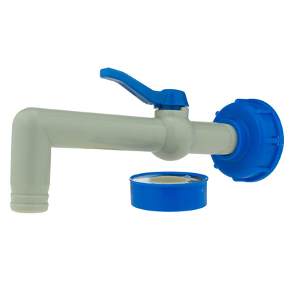 PP TAP 90 DEGREE WITH 1"BSPM INLET 32mm Barb Outlet + PTFE TAPE