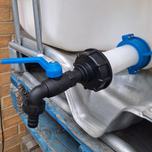 IBC S60x6 M-F Extender Swivel with S60x6 Cap and Tap ½” Barb