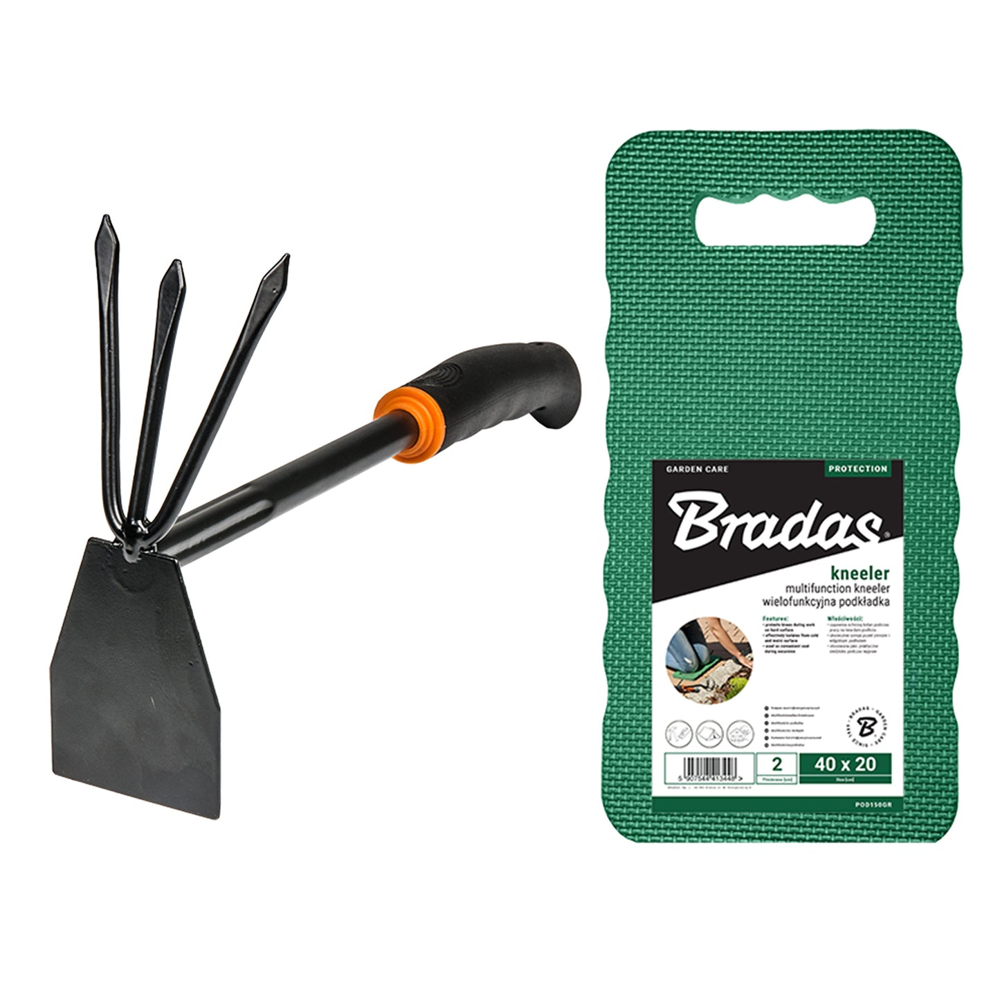 Digger-Hoe Garden Tool with Multifunction Kneeler Mat, Green