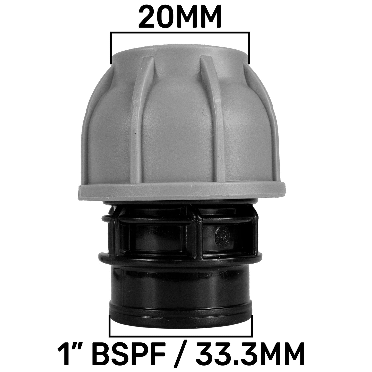 1” BSP Water Butt Fitting with 20mm MDPE Straight