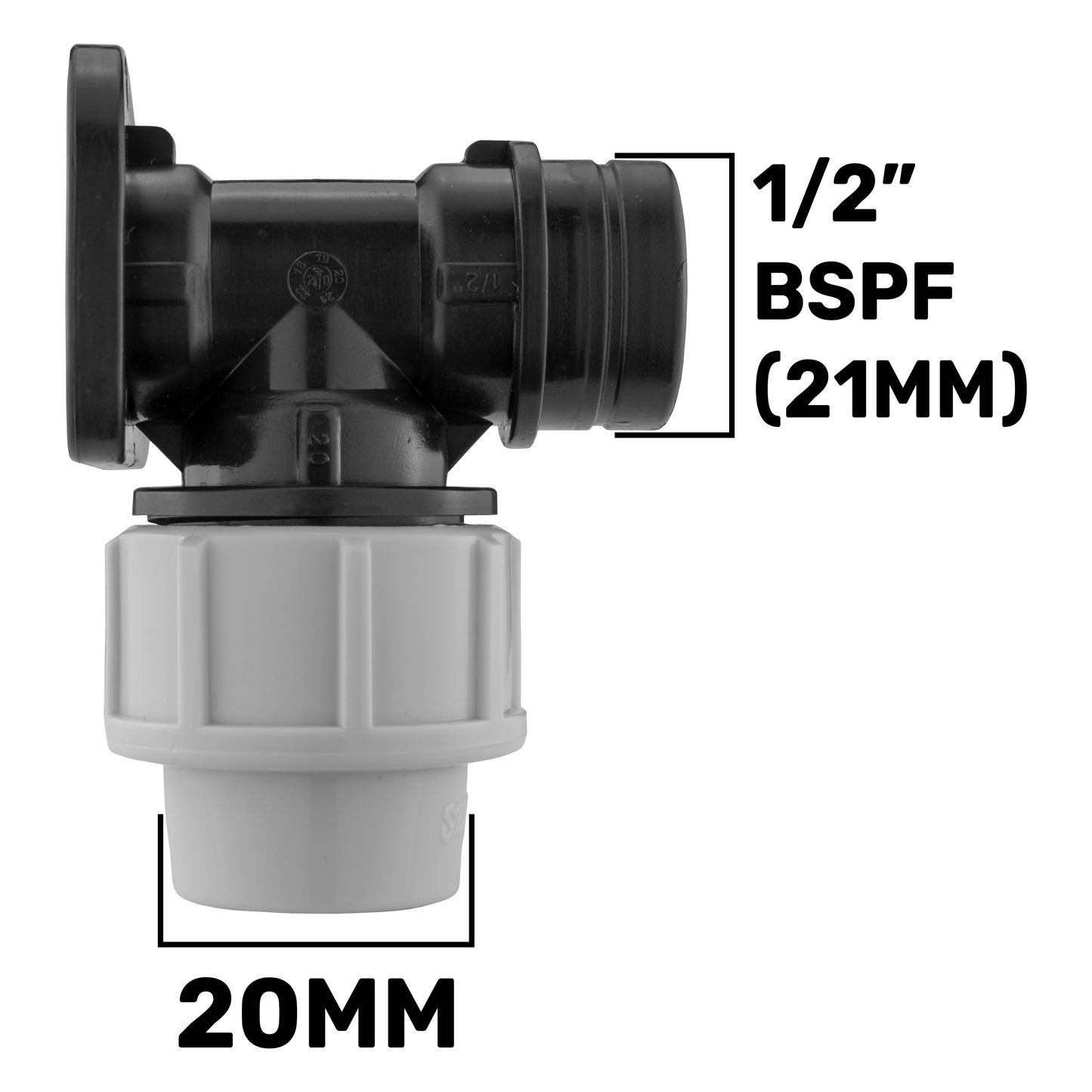 Wall Flange Kit 20mm MDPE with Nylon ½” Barb Tap and Quick Connect Outlet