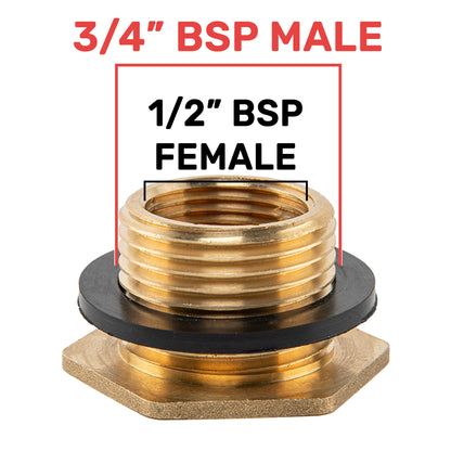 Water Butt Brass 3/4" BSP Male - 1/2" BSP Female