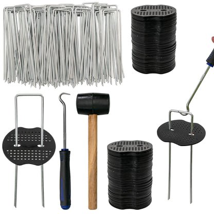 Weed Control Membrane Pegs Buffer Washer Set Blue with Rubber Mallet