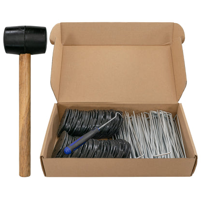 Weed Control Membrane Pegs Buffer Washer Set Blue with Rubber Mallet