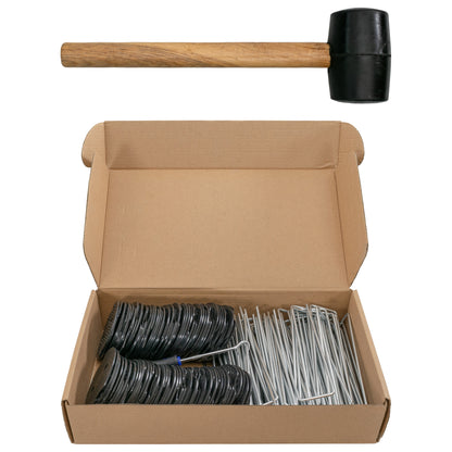 Weed Control Membrane Pegs Buffer Washer Set Blue with Rubber Mallet