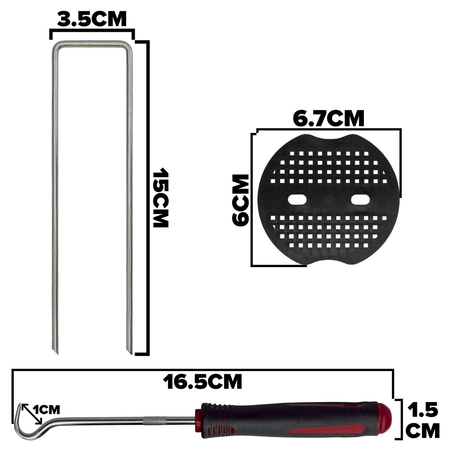 Weed Control Membrane Pegs Buffer Washer Set Red with Rubber Mallet