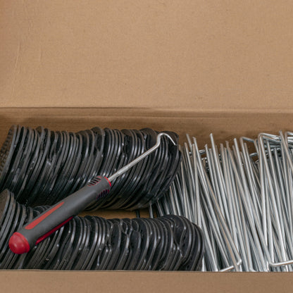 Weed Control Membrane Pegs Buffer Washer Set Red with Rubber Mallet