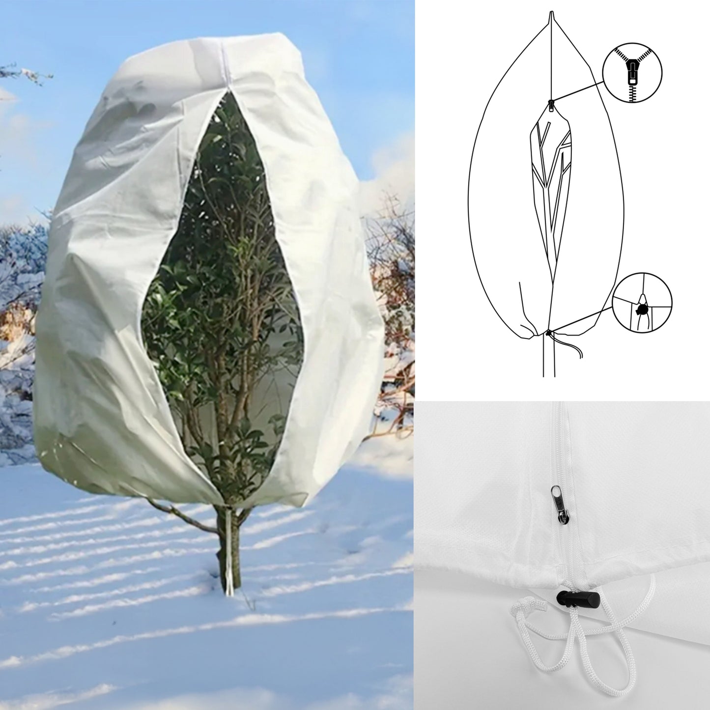 Protective Plant Cover, 50gsm Sack with Cord and Zipper, Diameter: 57 cm, Size: 0.9m x 1.5 m