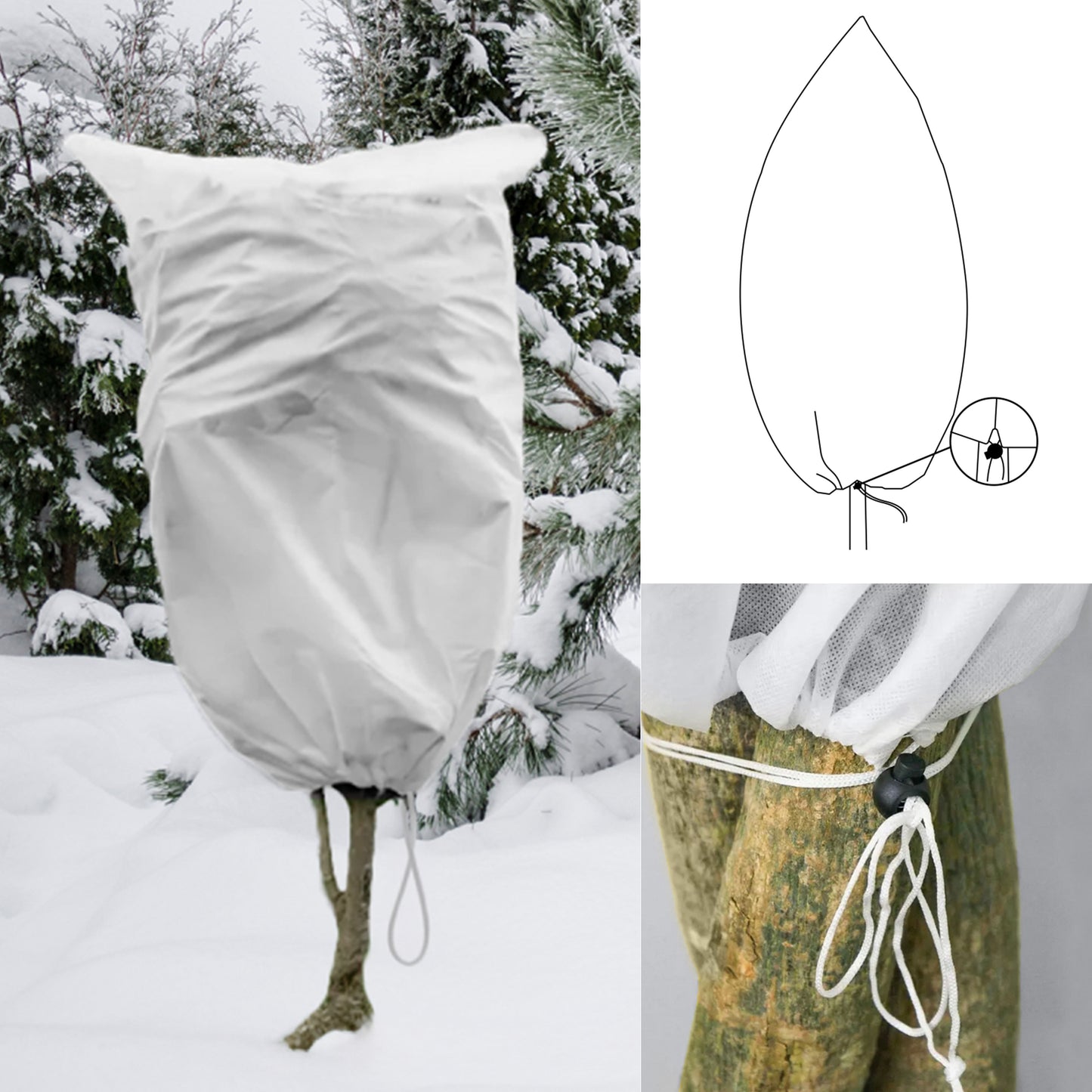 Protective Plant Cover, 50gsm Sack with Cord, Diameter: 89 cm, Size: 1.4m × 2.2m