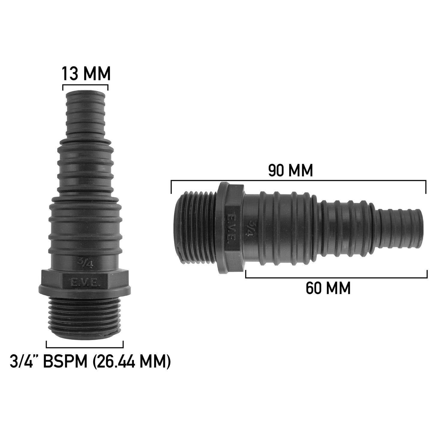 Pond Connector 3/4" BSPM- 13/20/25mm