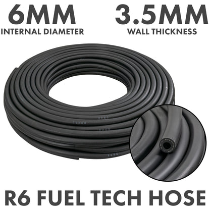 Rubber 6mm Braided Fuel, Oil Hose SAE J30 R6