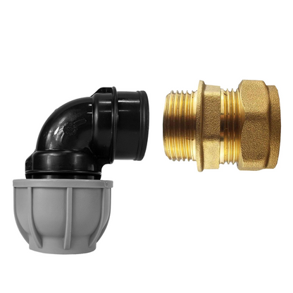 Brass Compression 28mm Straight with 32mm MDPE Elbow