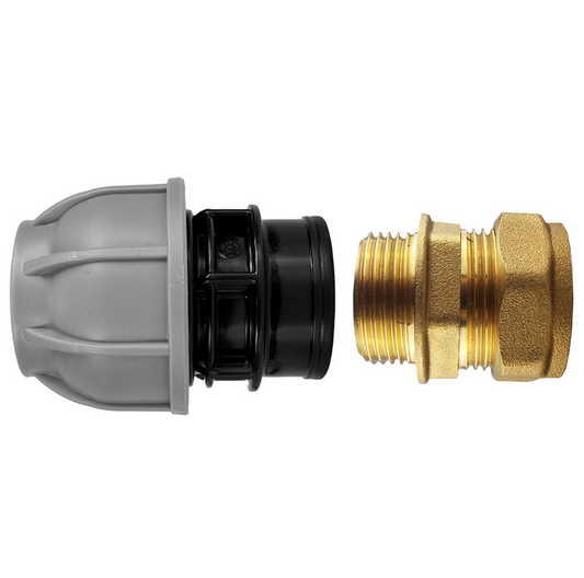 Brass Compression 22mm Straight with 25mm MDPE Straight
