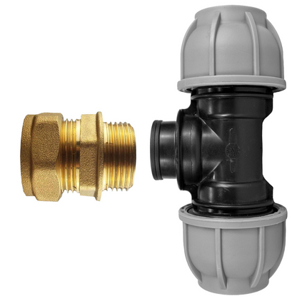 Brass Compression 22mm Straight with 20mm MDPE Tee