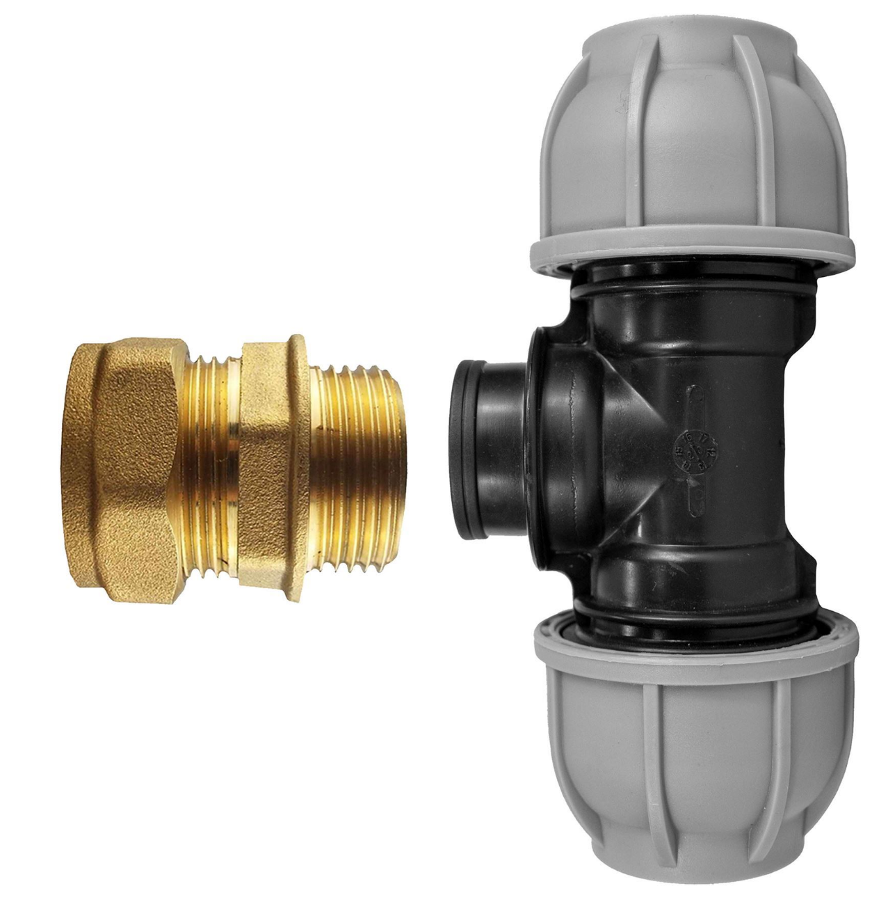 Brass Compression 22mm Straight with 25mm MDPE Tee