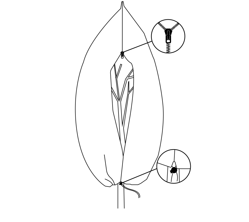 Protective Plant Cover, 50gsm Sack with Cord and Zipper, Diameter: 80cm, Size: 1.25m x 2 m