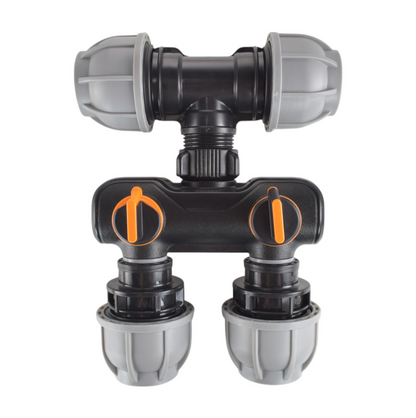 Two Way Splitter with 25mm MDPE Tee Inlet and Straight Outlets