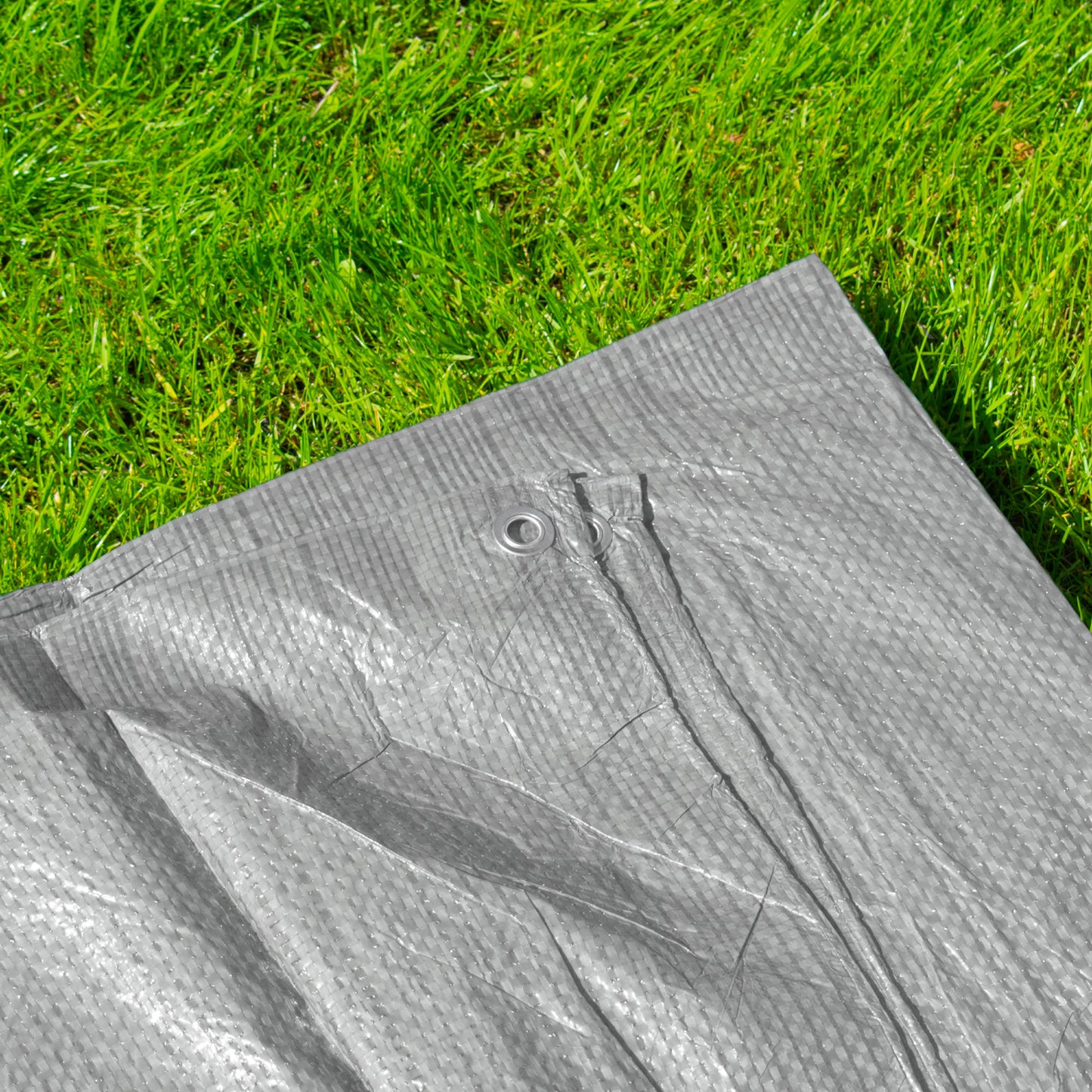 Grey S-Grade Tarpaulin with 10 x 6" Bungee Balls (Black) and 10 x Screw Type Tarp Clips