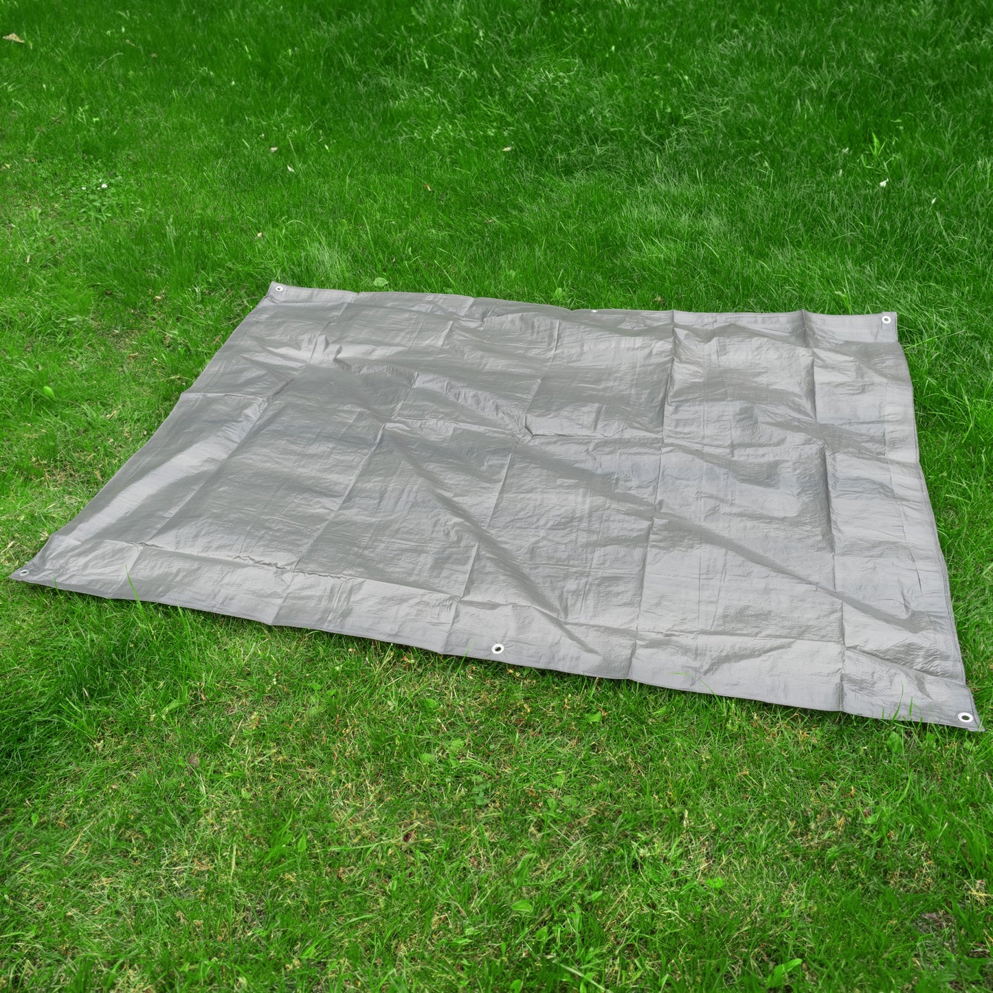 Grey S-Grade Tarpaulin with 10 x 6" Bungee Balls (Black) and 10 x Screw Type Tarp Clips