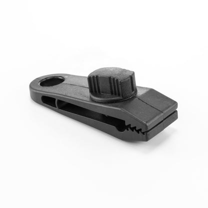 Black/Silver L-Grade Tarpaulin with 10m of 6mm Bungee Rope and 10 x Screw Type Tarp Clips