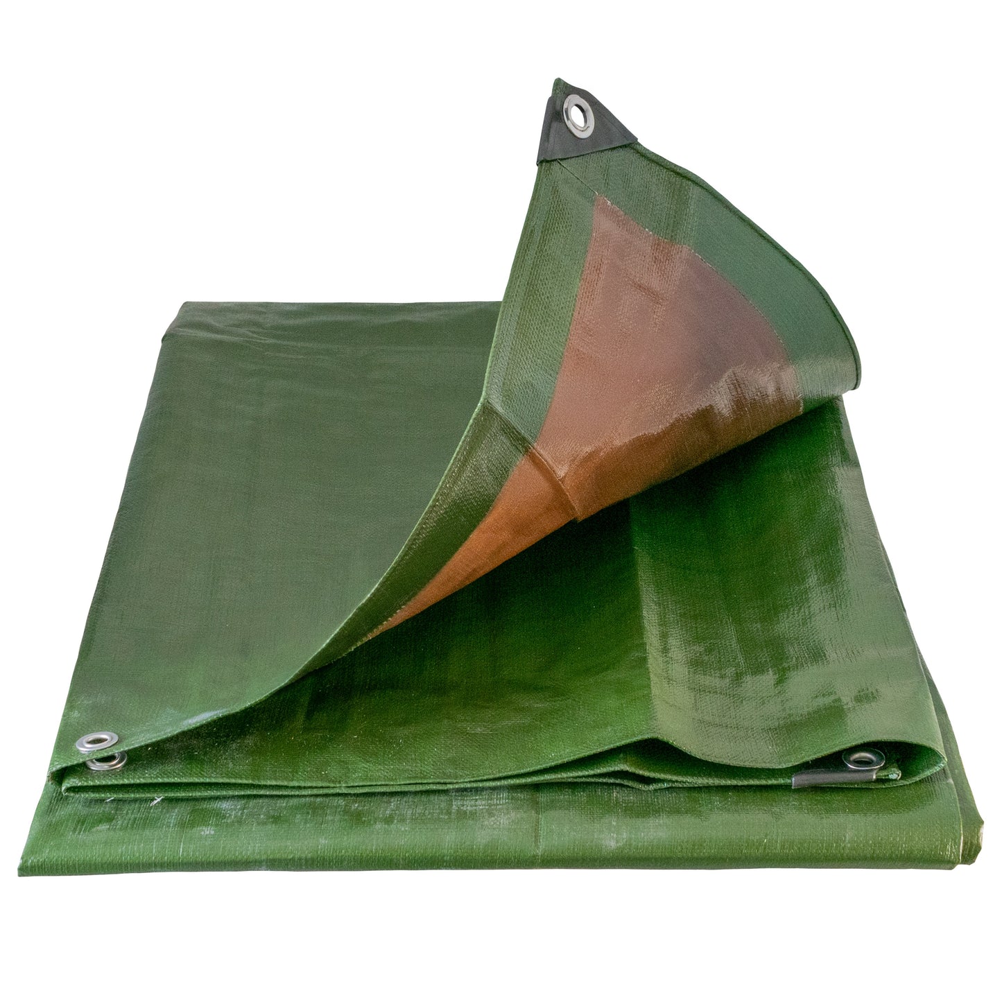 Green/Brown L-Grade Tarpaulin with 10m of 6mm Bungee Rope and 10 x Slide Type Tarp Clips