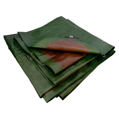 Tarpaulin 200GSM Green/Brown with 10 x Clip-On Eyelets Black