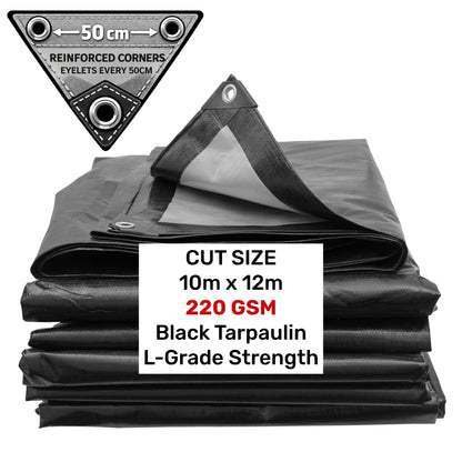 Black/Silver L-Grade Tarpaulin 10m x 12m
