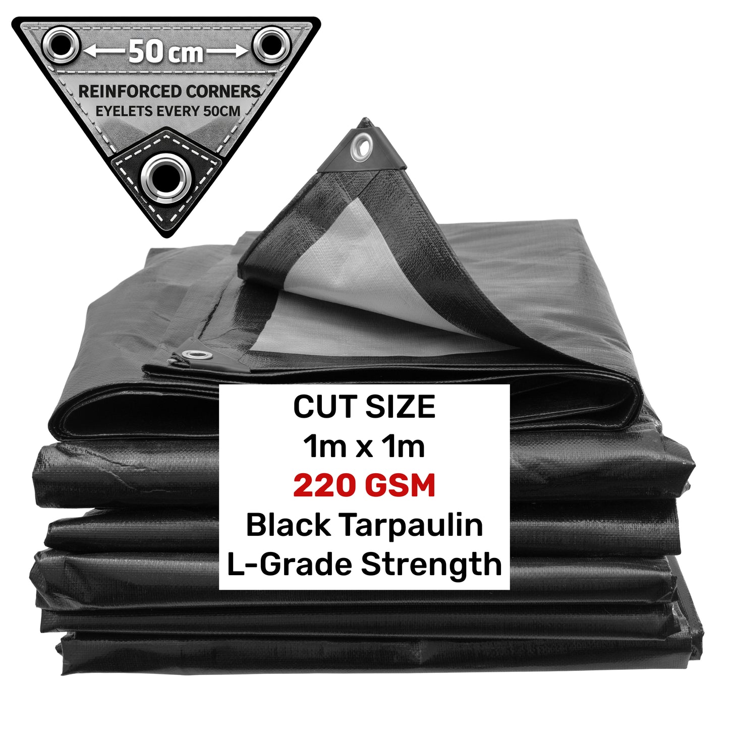 Black/Silver L-Grade Tarpaulin 1m x 1m