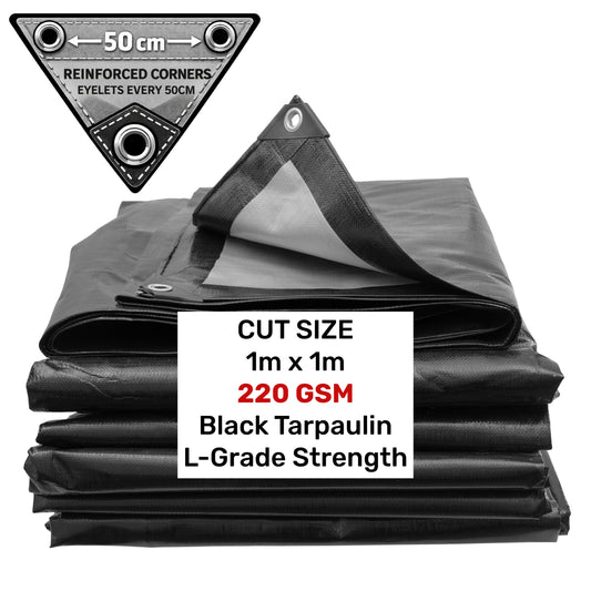 Black/Silver L-Grade Tarpaulin 1m x 1m