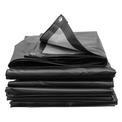 Tarpaulin 220GSM Black/Silver with 10 x Clip-On Eyelets Black