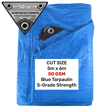 Blue S-Grade Tarpaulin 5m x 6m