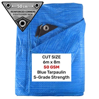Blue S-Grade Tarpaulin 6m x 8m