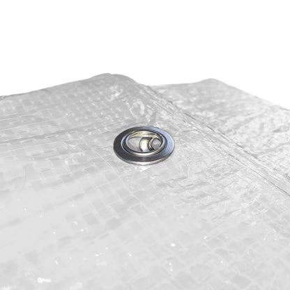 White M-Grade Tarpaulin with 10m of 6mm Bungee Rope and 10 x Slide Type Tarp Clips