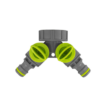 Wall Flange Kit 32mm MDPE + Brass Bib Tap + Lime Two Way Tap Splitter