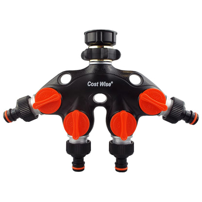 4 Way Tap Connector with Valves Metal