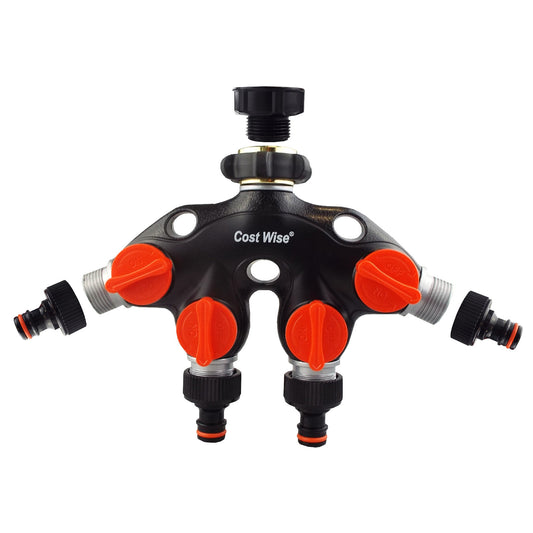 4 Way Tap Connector with Valves Metal