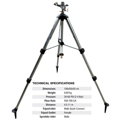 Aluminium Garden Sprinkler Tripod Stand 55-105cm Spiked Feet