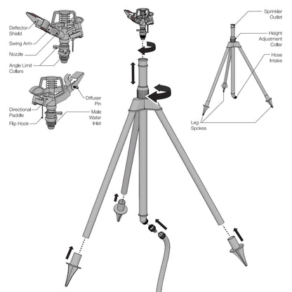 Aluminium Garden Sprinkler Tripod Stand 55-105cm Spiked Feet