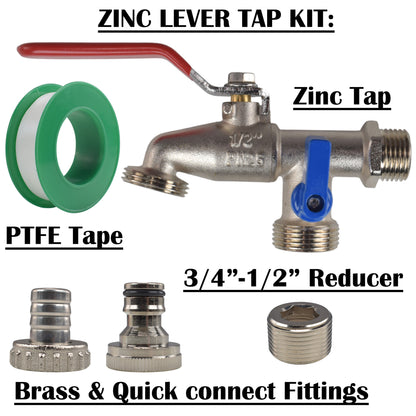 Double Lever Tap Kit with Barb/Quick Connect Outlet, 1/2" and 3/4" BSP Thread Inlet