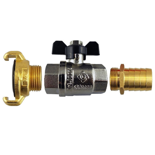 Butterfly Bib Valve 1" BSPF with Brass 25mm Barb and Geka Type Outlet