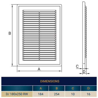 Louvre Vent D/180X250RW Classic 180mm X 250mm with Fly Screen