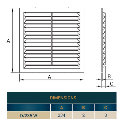 Louvre Vent  D/235W 235mm X 235mm with Fly Screen