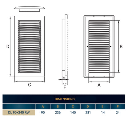Louvre Vent White DL/90X240RW LUX With Fly Mesh