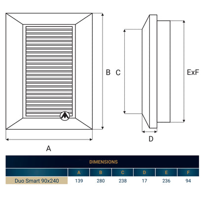 Louvre Vent Duo Smart 90/240 90mm X 240mm With Fly Mesh