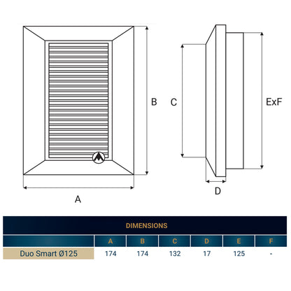Louvre Vent White Duo Smart 135 fi 125mm With Fly Mesh